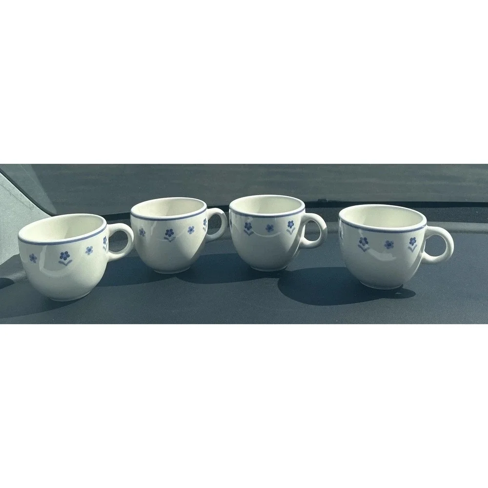 VTG IKEA 4 Blue/white Coffee Cups Made In Italy Flower Granny Core Unique Rare